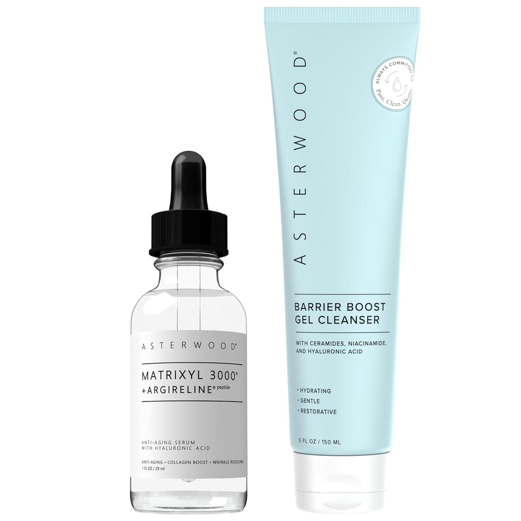 Asterwood Naturals Matrixyl 3000 Serum 1 oz + Barrier Boost Cleansing Gel 5.29 Fl Oz