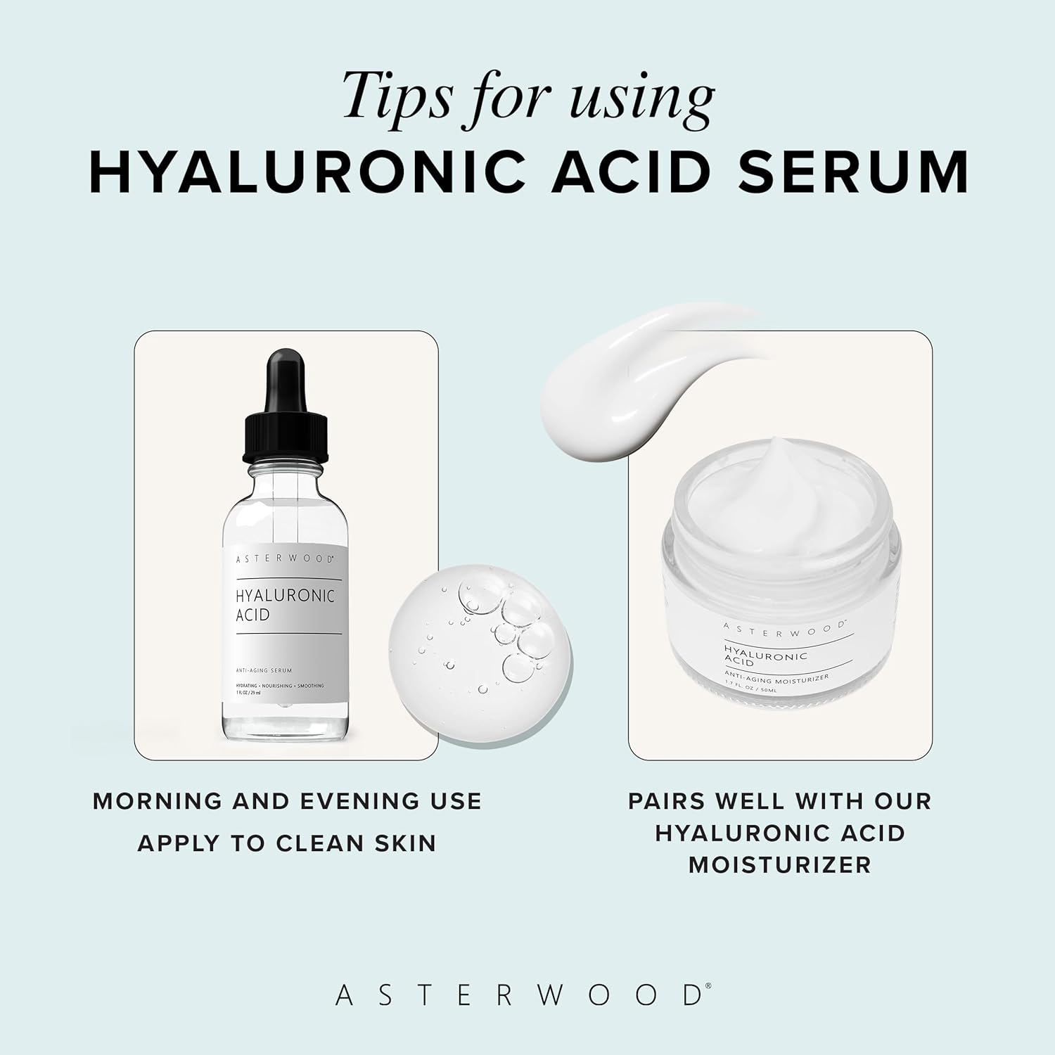 Asterwood Naturals Hyaluronic Acid Serum 1oz + Hyaluronic Acid Moisturizer